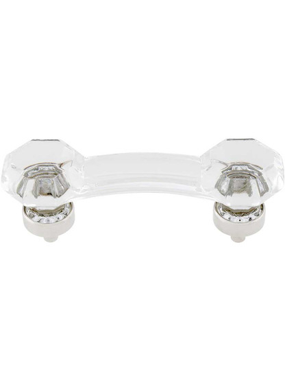 Clear Octagonal Glass Bridge Handle with Brass Base 3-Inch Center-to-center in Polished Nickel.